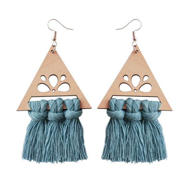 Boucles d'oreilles à pompons en macramé, modèle Triangle