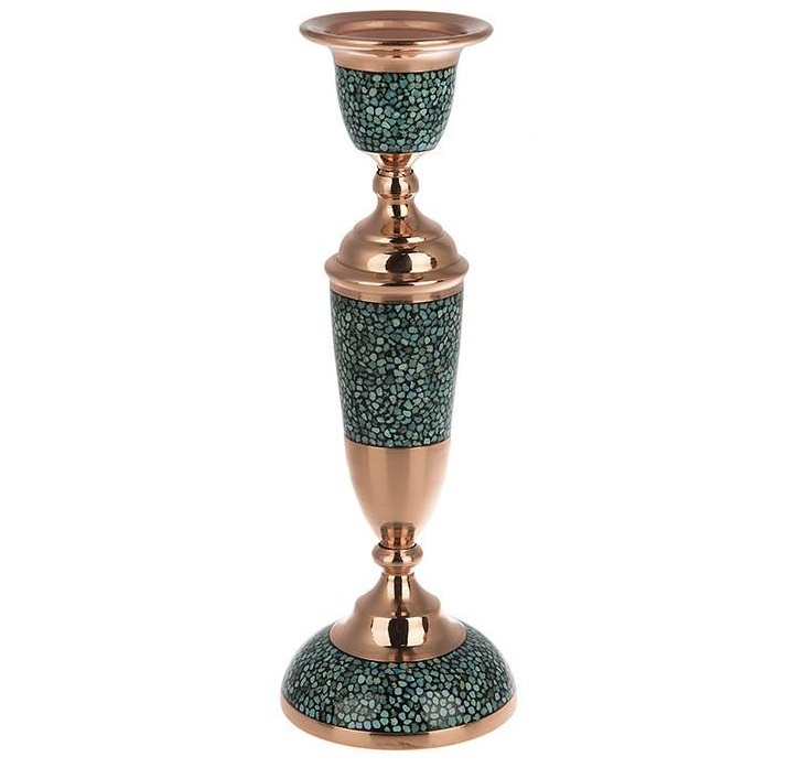 Bougeoir en cuivre persan fait à la main – Design incrusté de turquoise – Yas