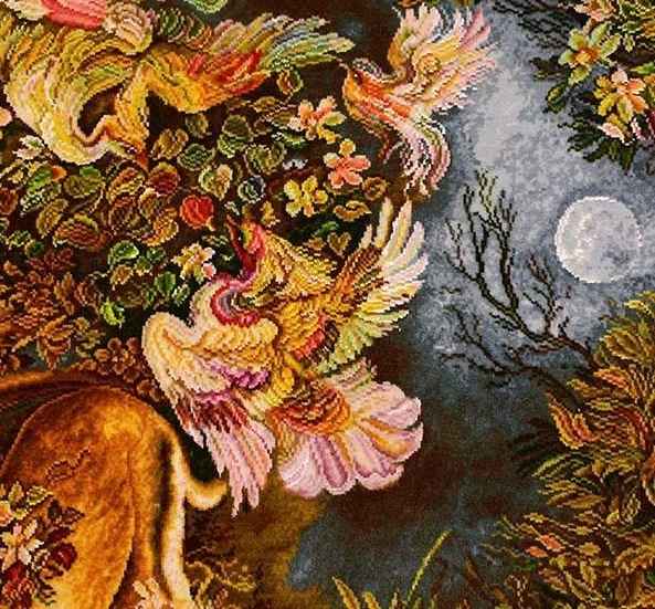 Tapis mural persan fait main de Tabriz représentant la miniature Cycle of Life