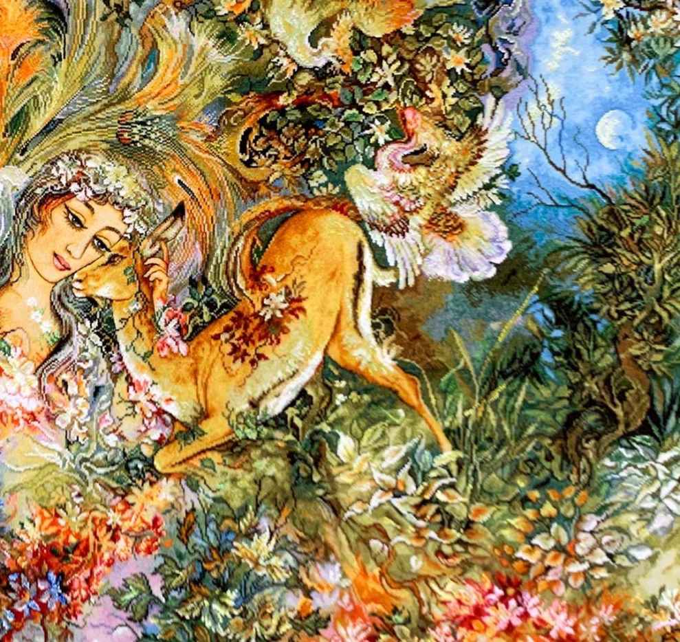 Tapis mural persan fait main de Tabriz représentant la miniature Dayereh Hasti