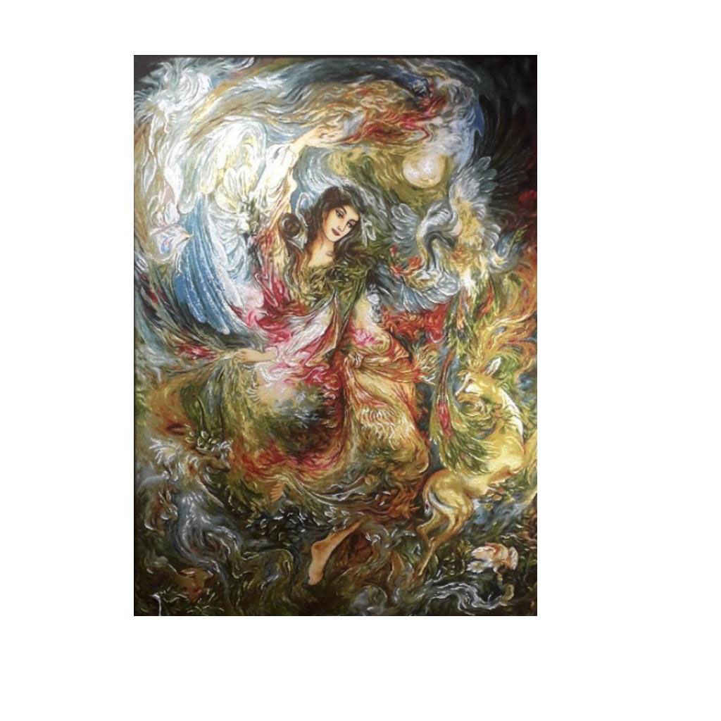 Tapis mural persan fait main de Tabriz représentant la miniature