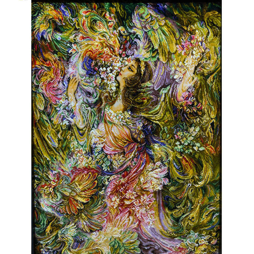 Tapis mural persan fait main de Tabriz représentant la miniature