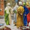 Tapis persan figuratif noué à la main de Tabriz représentant le bazar du Caire