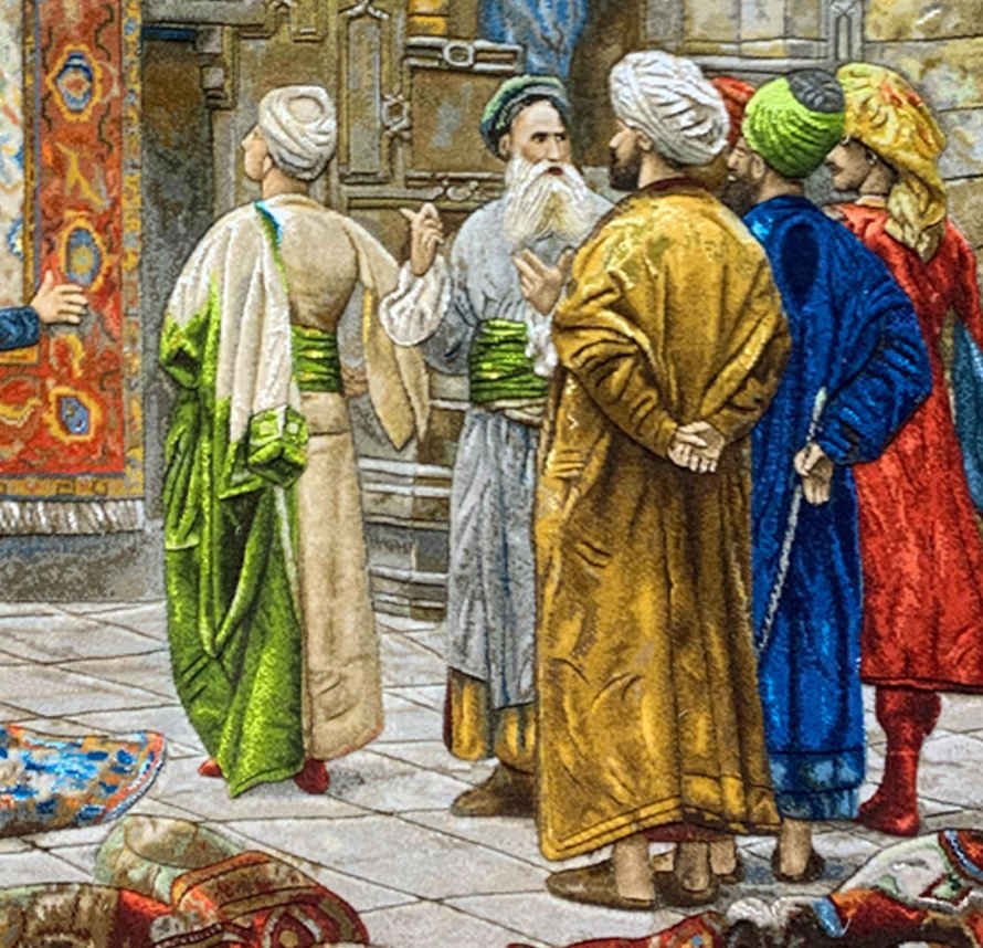 Tapis persan figuratif noué à la main de Tabriz représentant le bazar du Caire