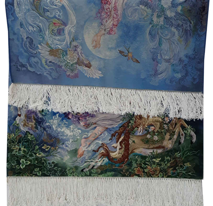 Tapis mural persan fait main de Tabriz représentant la miniature Morning Bloom