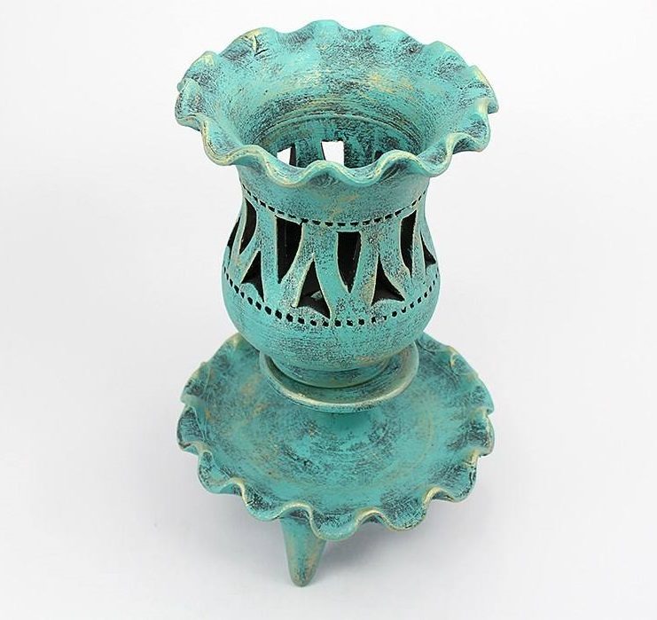 Bougeoir en poterie persane fait main avec design de tulipe