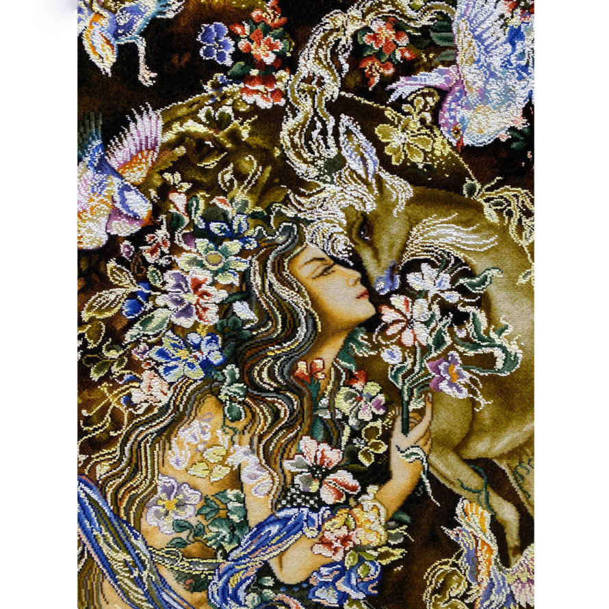 Tapis mural persan fait main de Tabriz représentant la miniature