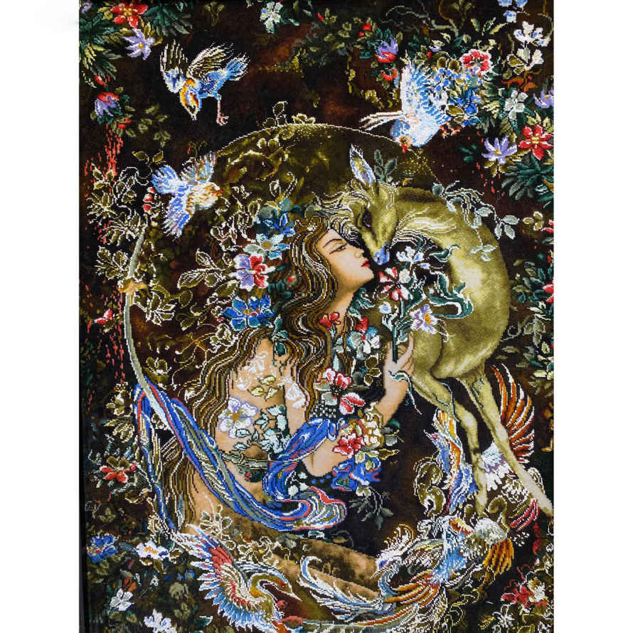 Tapis mural persan fait main de Tabriz représentant la miniature Nature