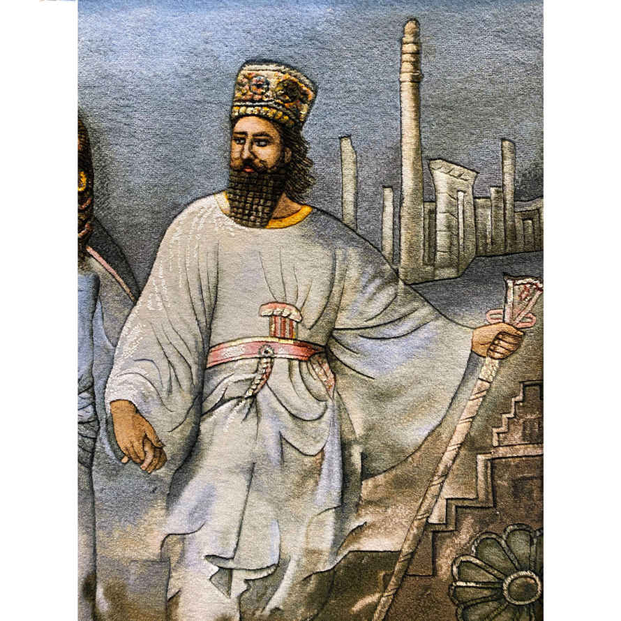 Tapis persan figuratif noué à la main de Tabriz représentant Cyrus et Mandana