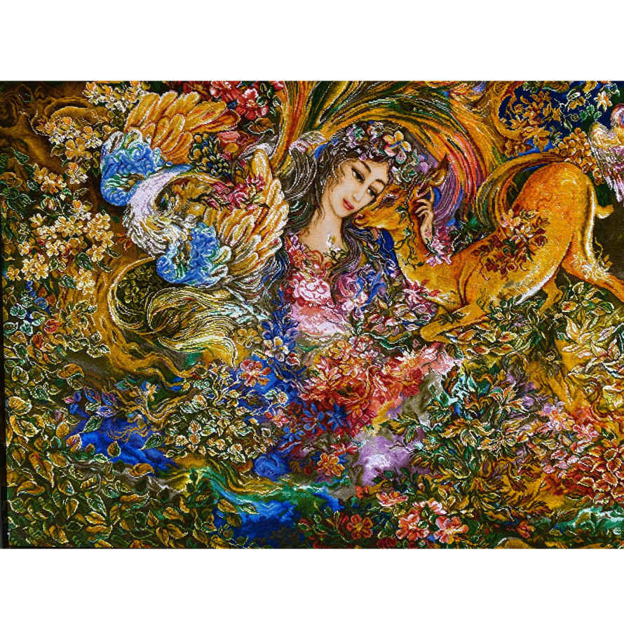 Tapis mural persan fait main de Tabriz représentant la miniature Dayereh Hasti