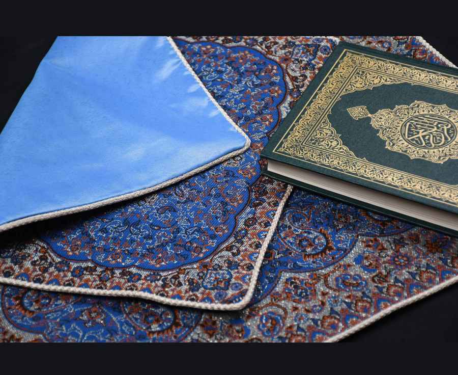 Tapis de prière en Termeh persan de luxe, Sajada bleu islamique