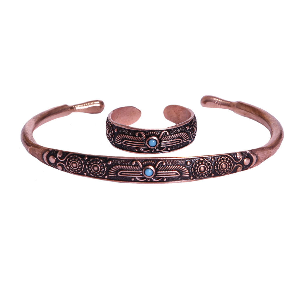 Ensemble de Bague et Bracelet en Cuivre Perse Modèle Fravashi