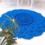 Tapis de sol macramé bohème tissé à la main – Motif Maral Bleu