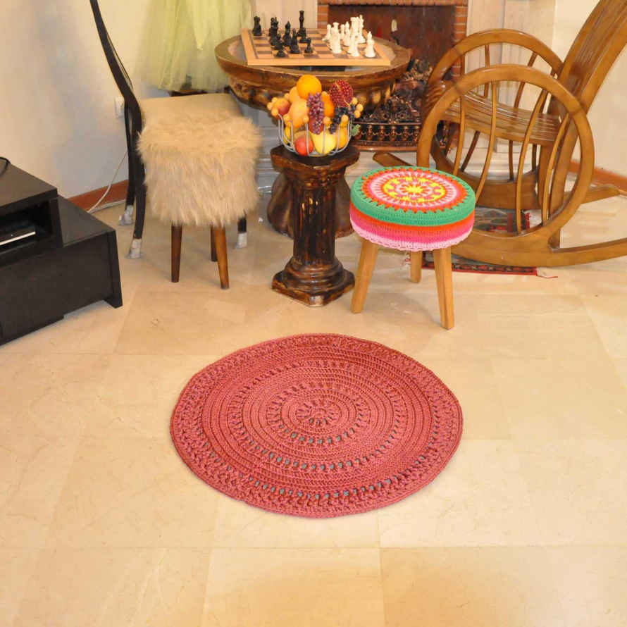 Tapis de sol macramé bohème tissé à la main – Couleur rouge