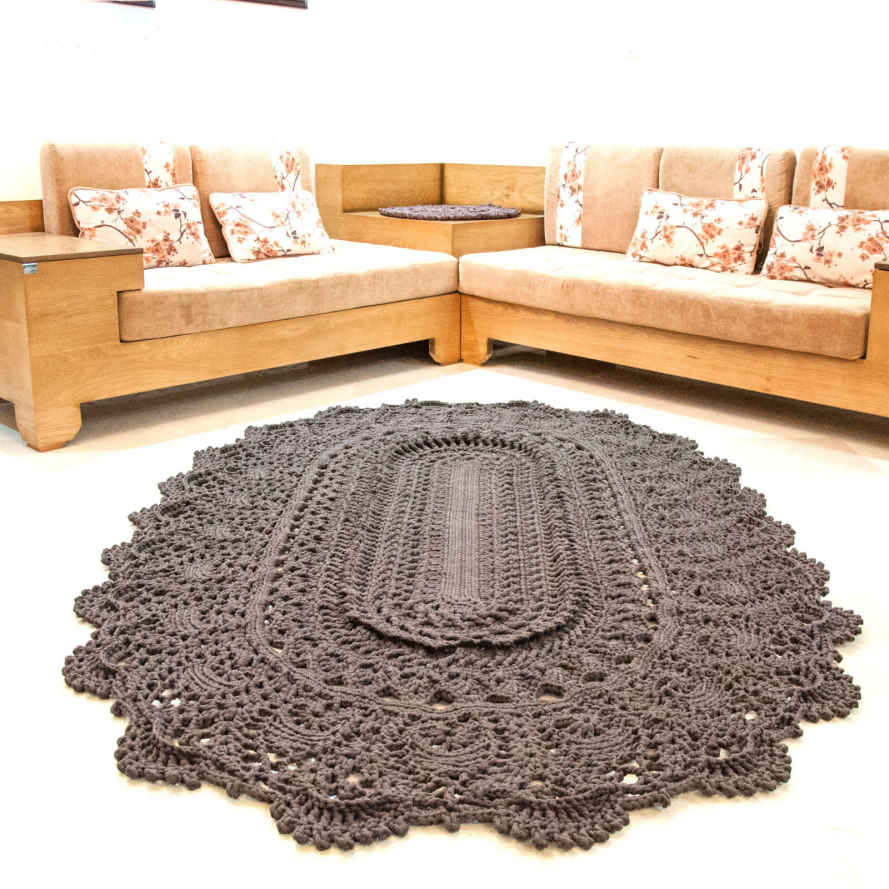 Tapis de sol macramé bohème tissé à la main – Couleur marron