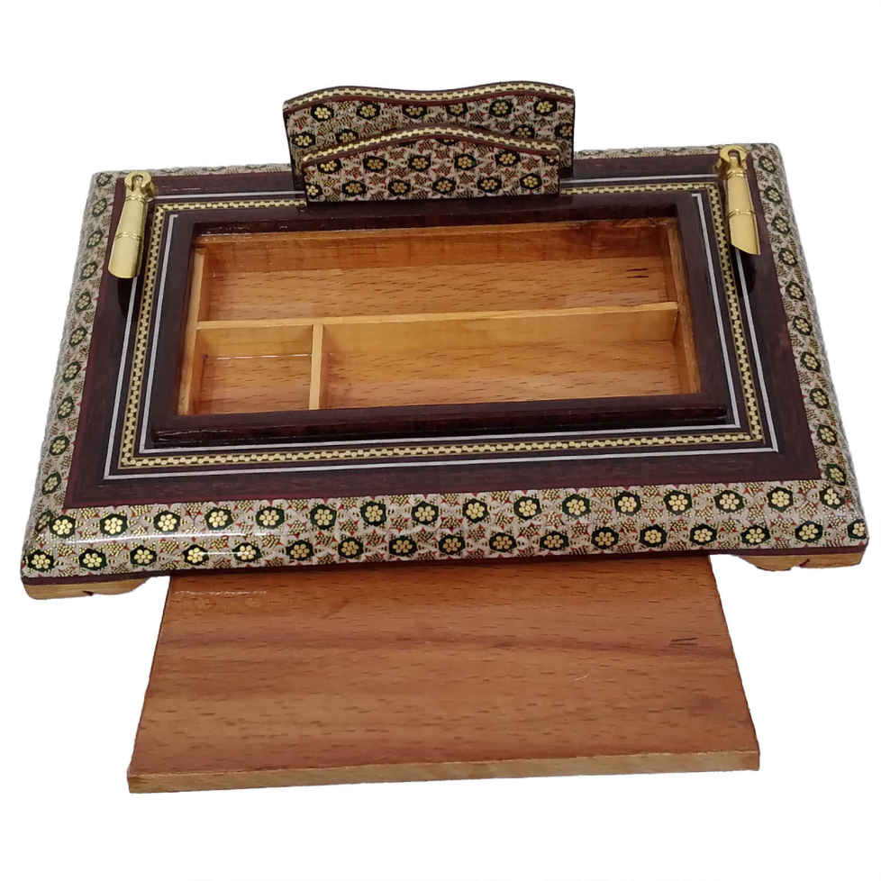 Porte-stylo en bois persan fait main pour bureau – Art Khatamkari Élégance