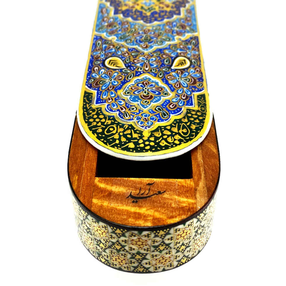 Boîte à crayons en bois faite à la main avec l’art persan Khatamkari Dina