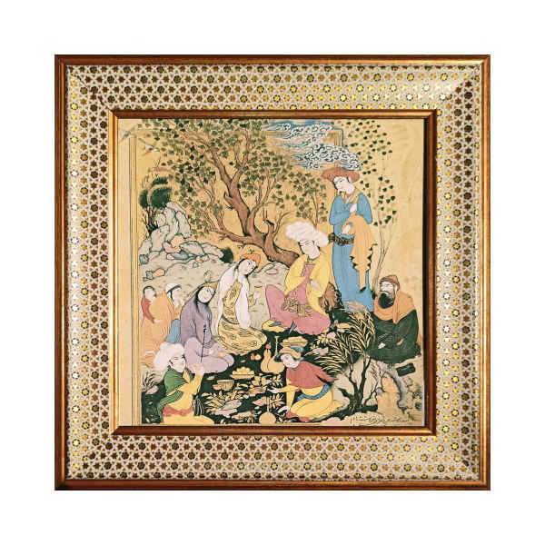 Carreau persan décoratif encadré - Shahnameh inspiré : Miniature