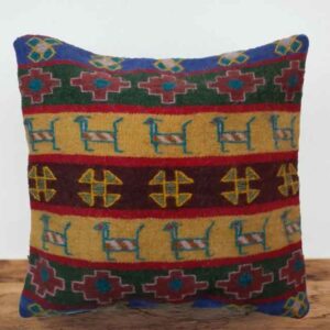 Housse de Coussin Kilim Persan – Design Chèvre Tissé à la Main