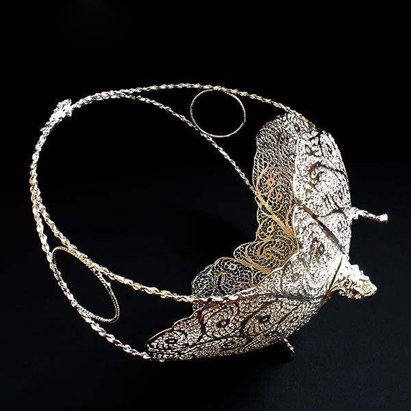 Bol à fruits en argent Malileh-Kari persan modèle Kashkul