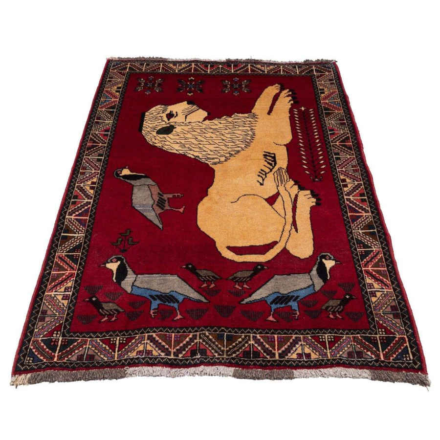 Tapis Gabbeh en laine persane tissé à la main avec motifs animaliers Lion