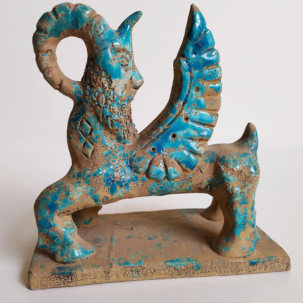 Figurine historique de roi perse en poterie bleue - Figurine perse