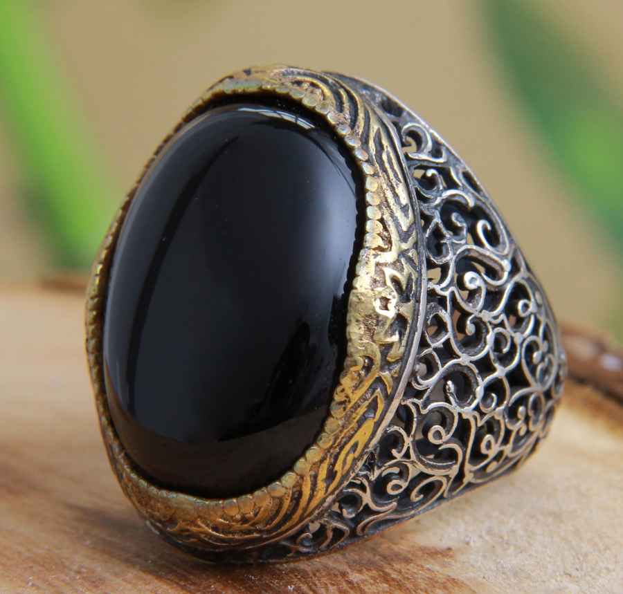 Bague en argent Agate pour homme Élégance Noire