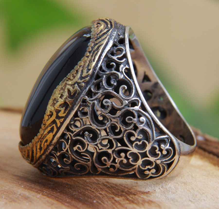 Bague en argent Agate pour homme Élégance Noire