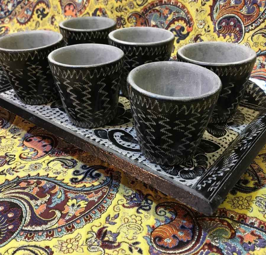 Service à Thé et Café Persan en Pierre Fabriqué à la Main – Gravure Tooran