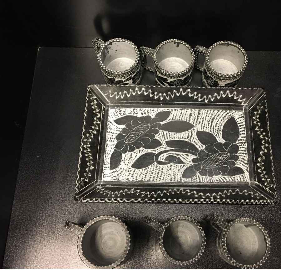 Service à Thé et Café Persan en Pierre Fabriqué à la Main – Gravure Golsang