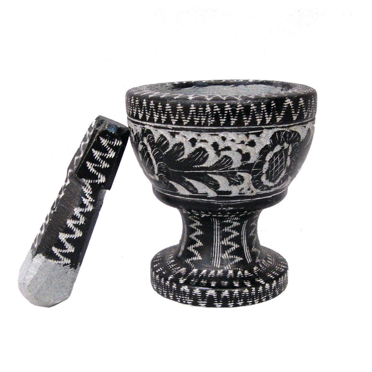 Mortier et Pilon en Pierre avec Motif Floral Persan Traditionnel Flor