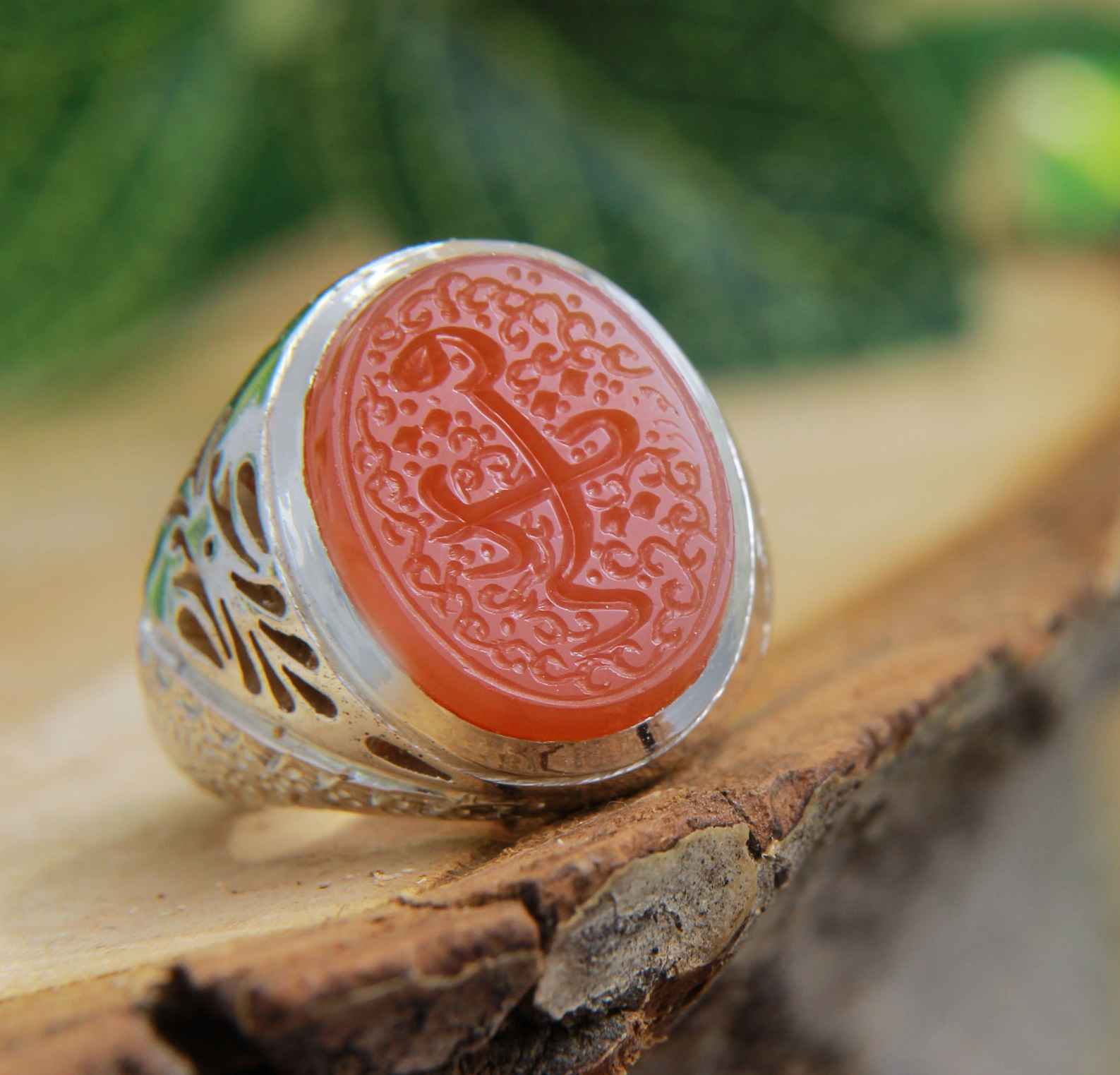 Bague en argent Aqeeq yéménite islamique pour hommes - Rouge