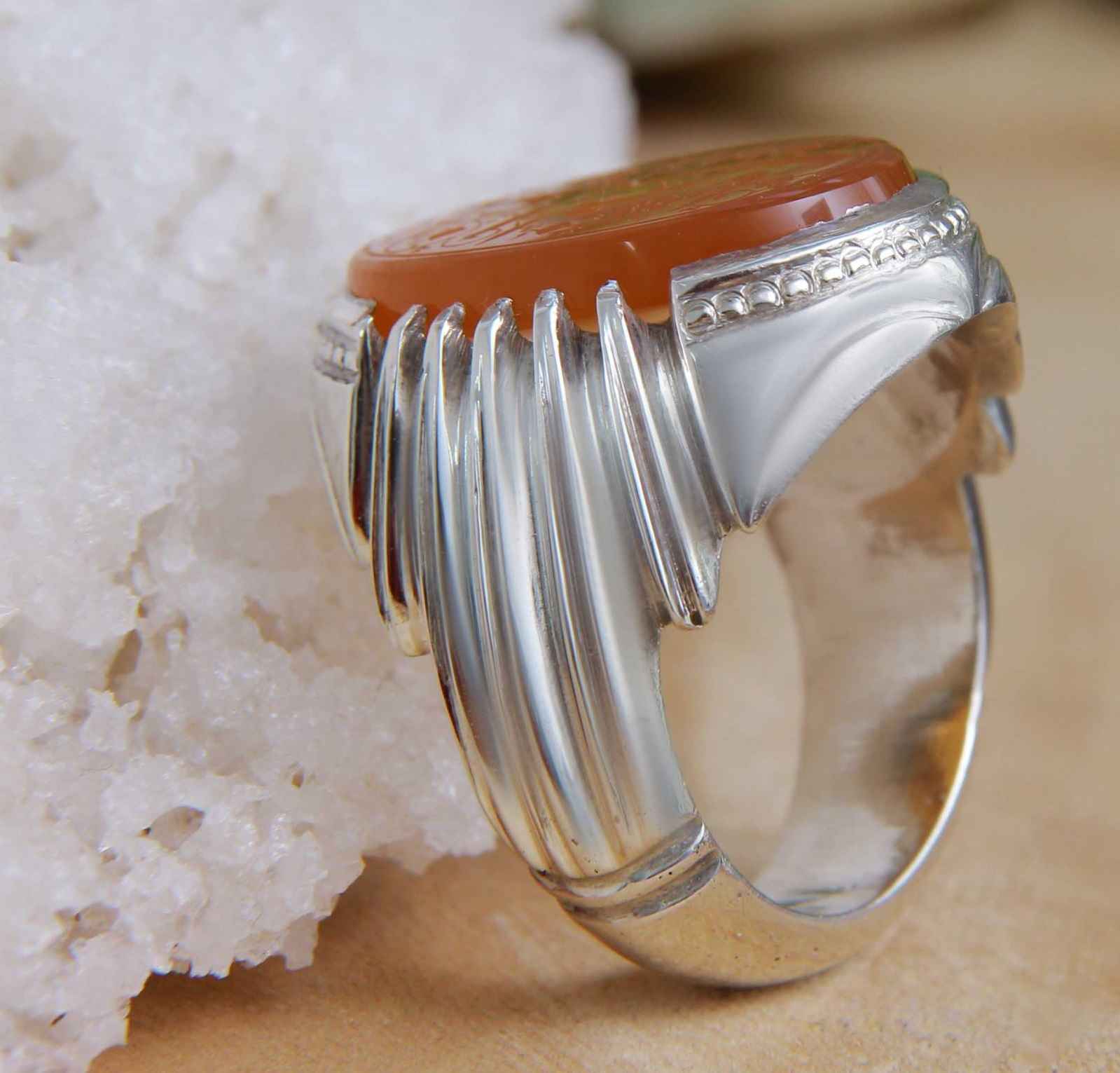 Bague en argent Aqeeq yéménite islamique pour hommes – Ya Ghareeb ul Ghuraba