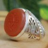Bague en argent Aqeeq yéménite islamique pour hommes - Rouge