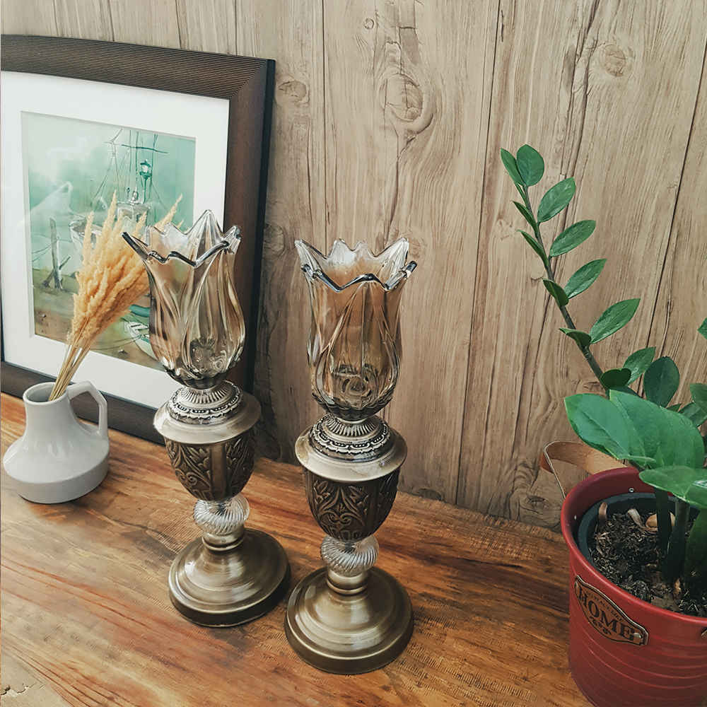 Bougeoir en cristal persan en forme de tulipe (2x)