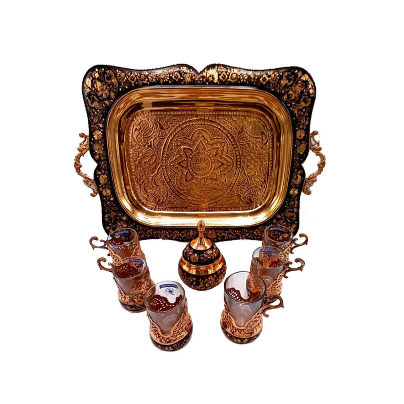Service à thé et café persan en cuivre fait main – Gravé