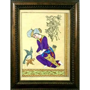 Peinture d’art safavide persan originale : Aquarelle et gouache sur carton – Hommes