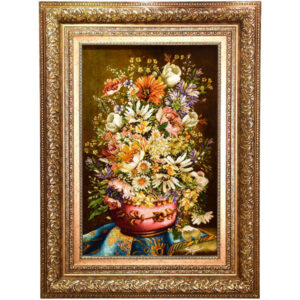 Tapis persan figuratif noué à la main de Tabriz représentant un pot et des fleurs