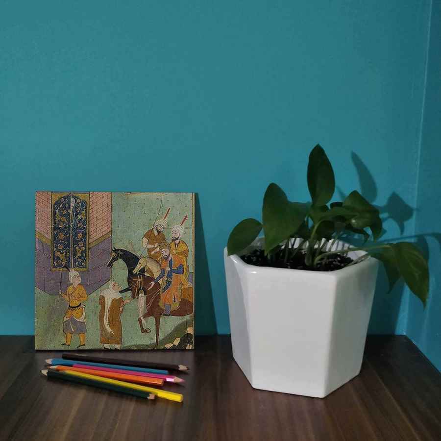 Carreau en céramique persane décoratif – Shahnameh inspiré : Château