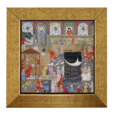 Carreau persan décoratif encadré - Shahnameh inspiré : Adoration