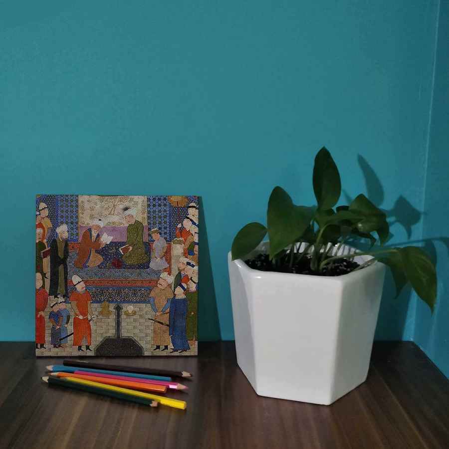 Carreau en céramique persane décoratif – Shahnameh inspiré : Scientifique