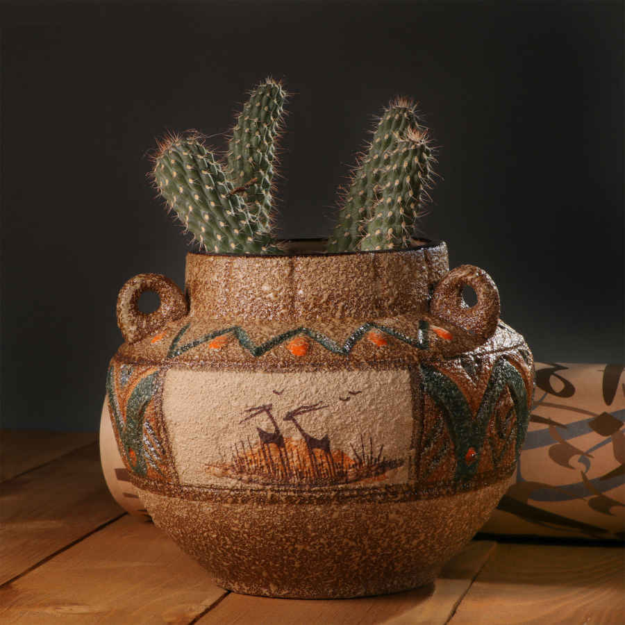 Vase en poterie décoratif persan fait main avec motif de Nahal