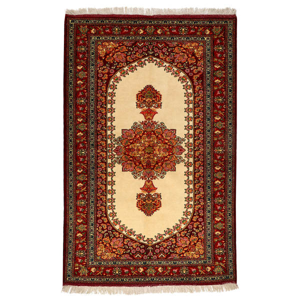 Tapis Persan Fait Main avec Design Médaillon Couleur Beige