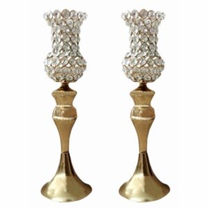 Bougeoir en cristal persan en forme de tulipe avec base en métal (2x)