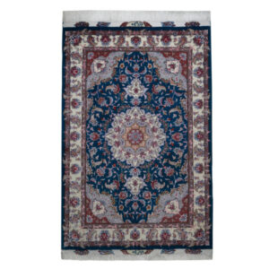 Tapis Persan en Laine Fait Main avec Design Médaillon Bleu Marine – Tabriz