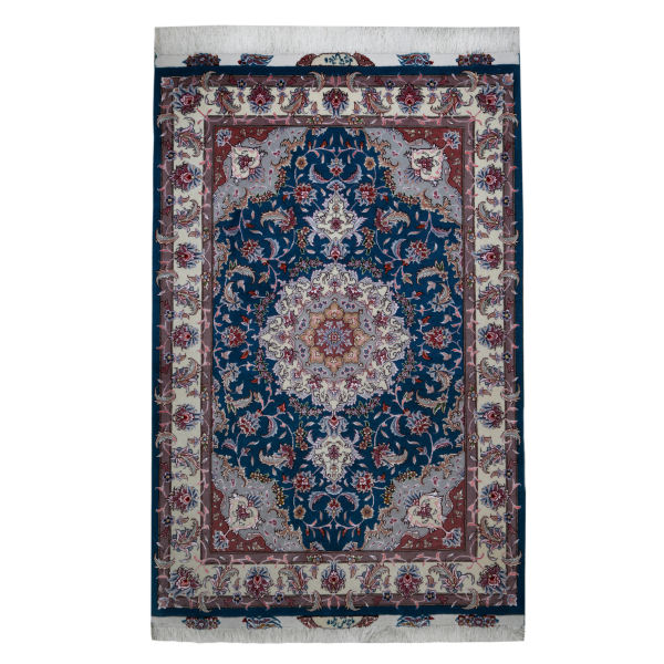 Tapis Persan en Laine Fait Main avec Design Médaillon Bleu Marine - Tabriz