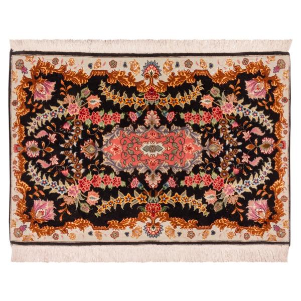 Tapis Persan Mélange de Soie et Laine Fait Main avec Design Médaillon et Toranj - Tabriz