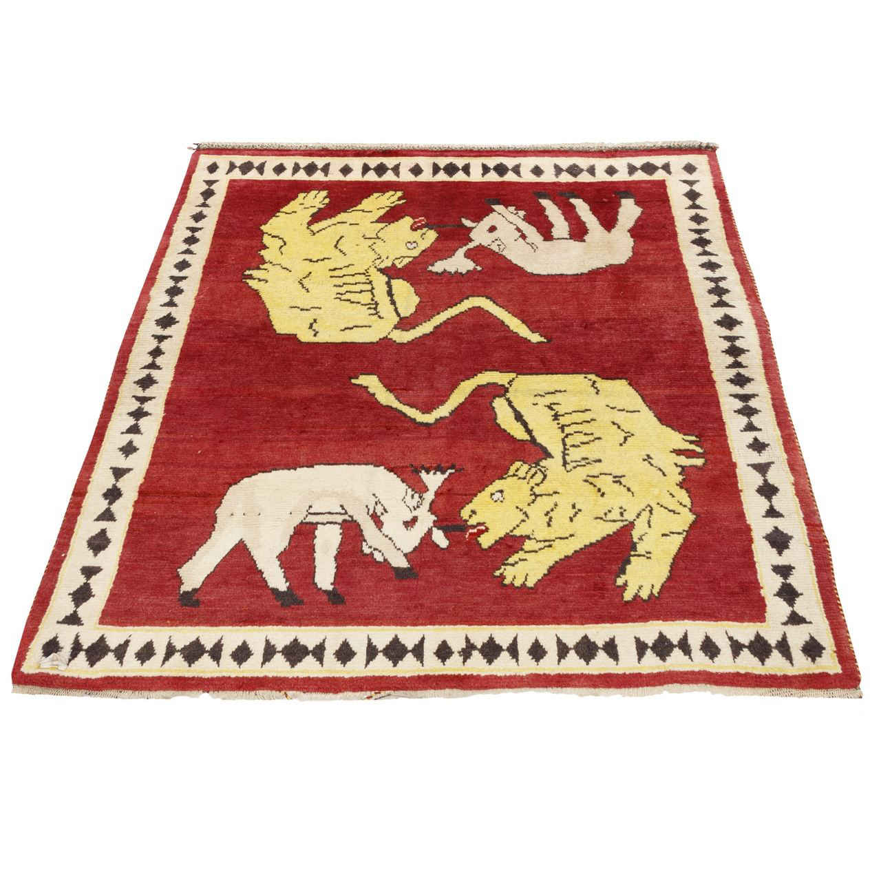 Tapis Gabbeh en laine persane tissé à la main avec motifs animaliers