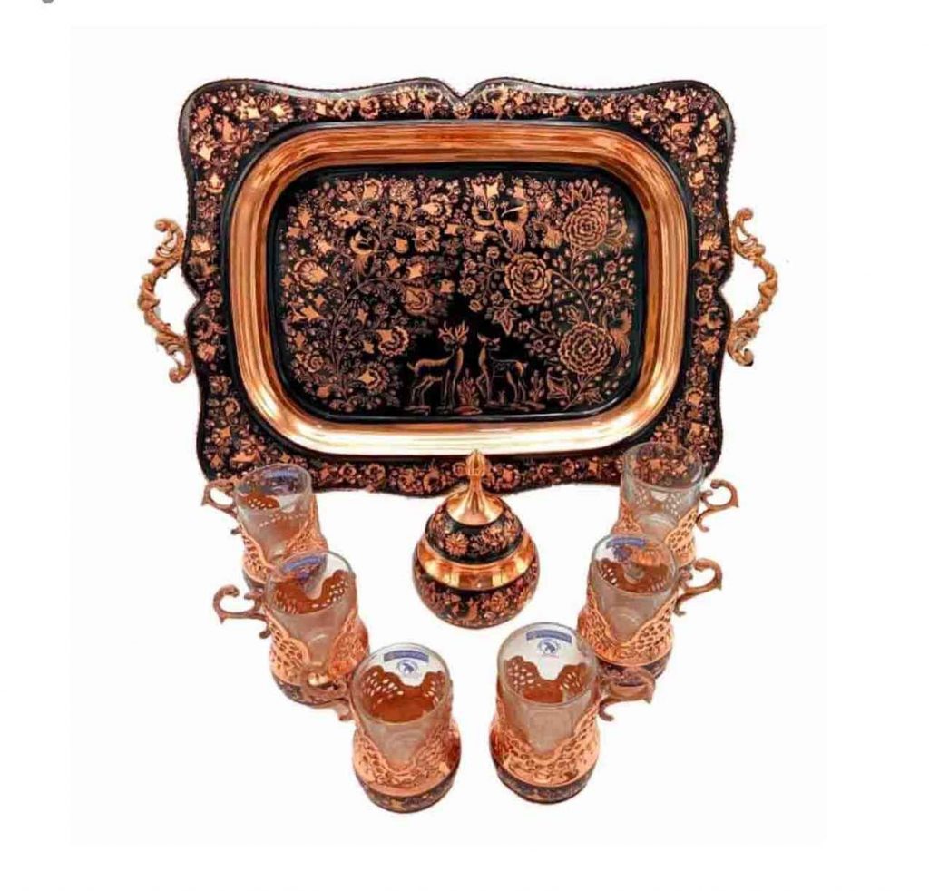 Service à thé et café persan en cuivre fait main - Gravure Lux