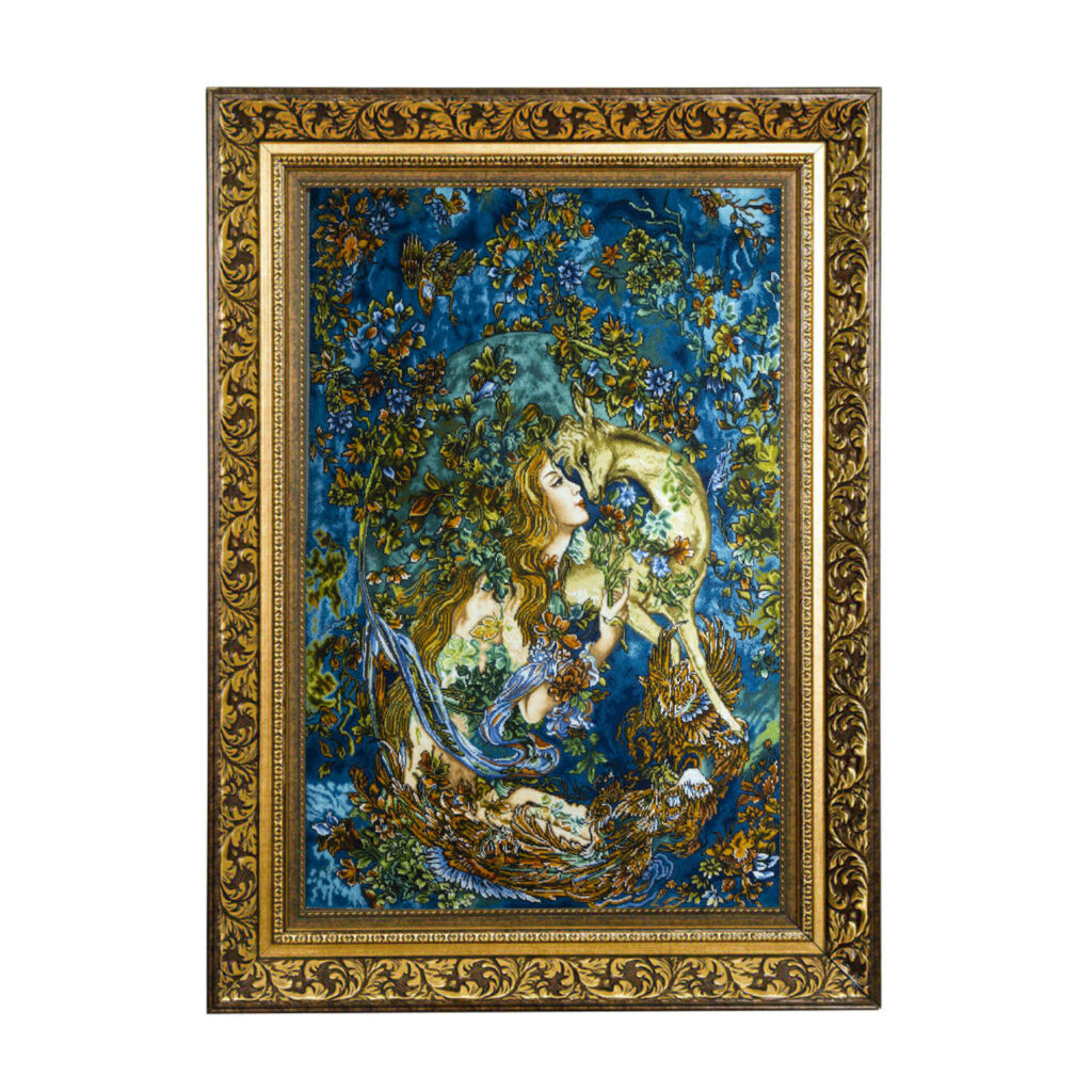 Tapis mural persan fait main de Tabriz représentant la miniature Tamanaye Navazesh